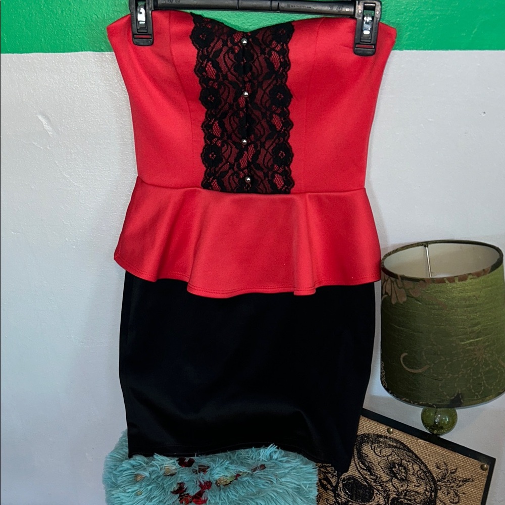 Must Have Red and Black Lace Peplum Dress